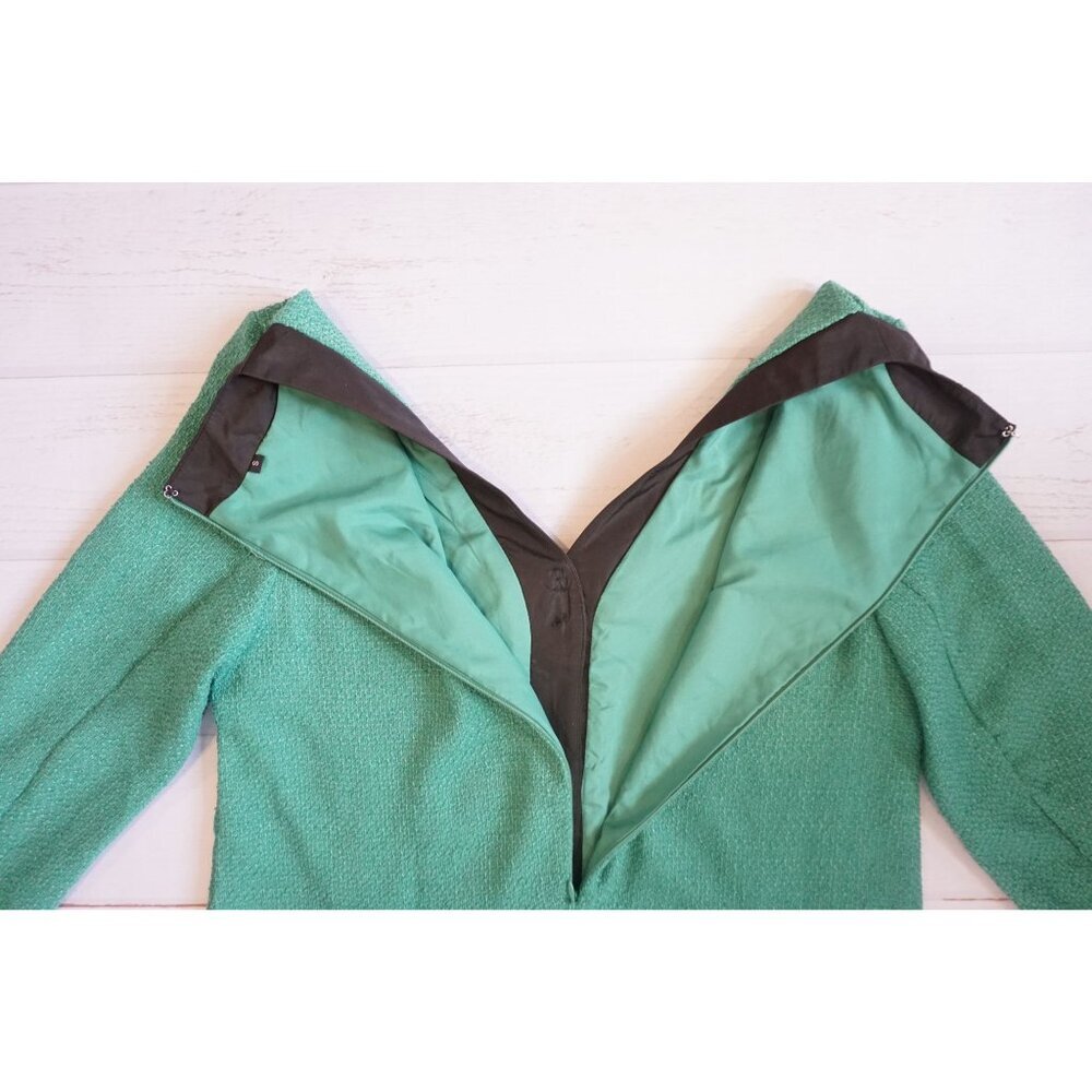 Elegant Green Tweed Blazer Dress w/ Black Trim & Gold Buttons - Size S - Picture 6 of 7
